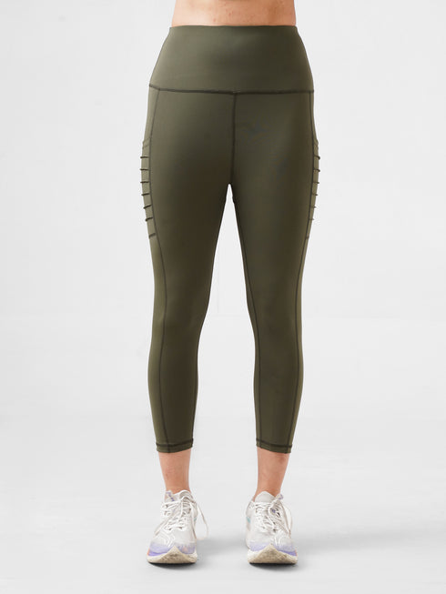 Dots Pocket Capri Legging in Olive Green