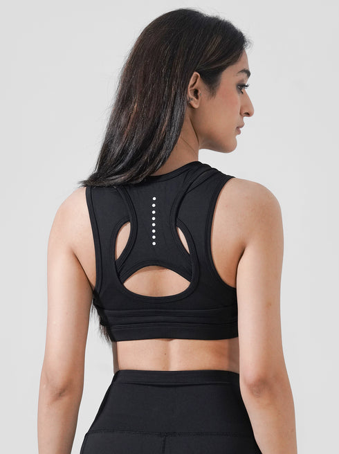 Leera Contour Cutout Sports Bra in Black