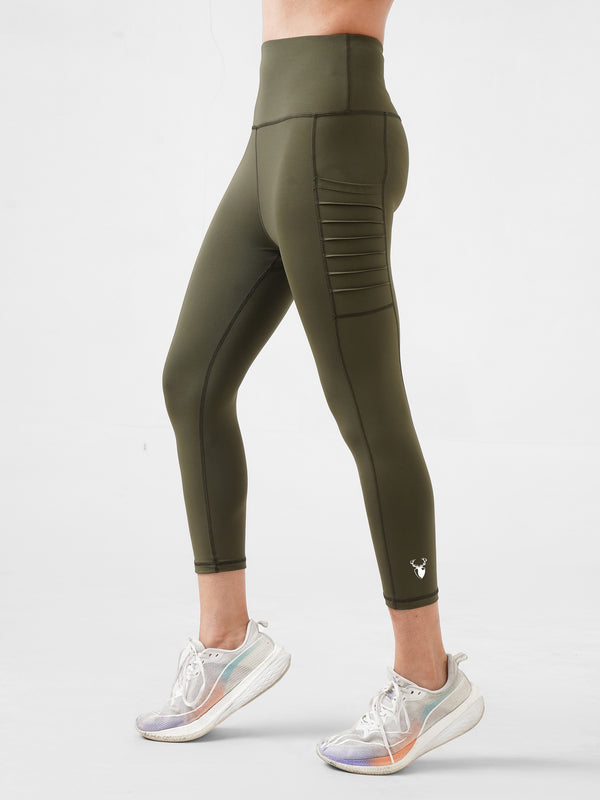 Dots Pocket Capri Legging in Olive Green