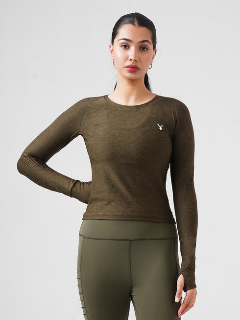Leera Performance Fitted Tee in Olive Textured