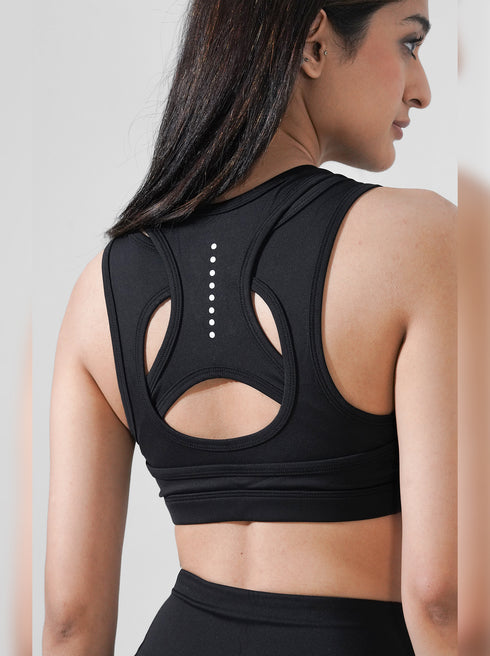 Leera Contour Cutout Sports Bra in Black
