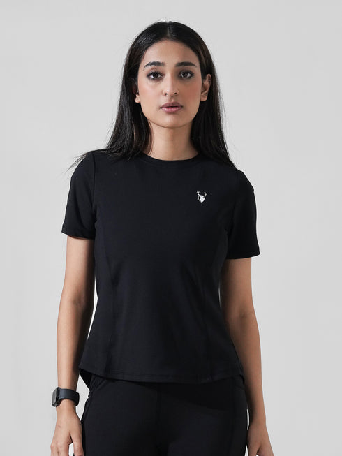 Leera Motion Pleat Performance Tee in Black