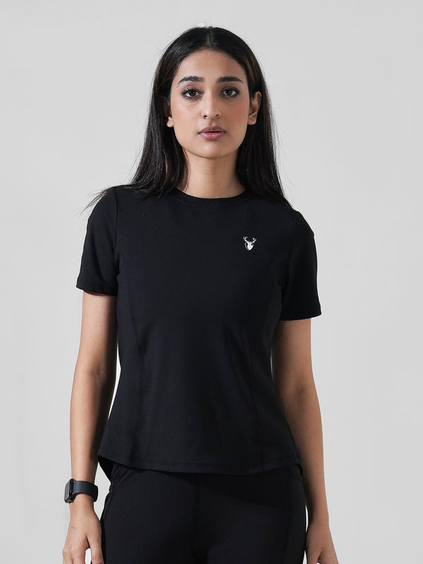 Leera Motion Pleat Performance Tee in Black