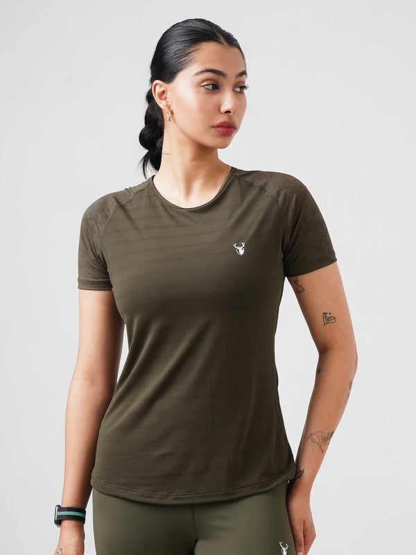 Leera Contrast Raglan Tee in Olive