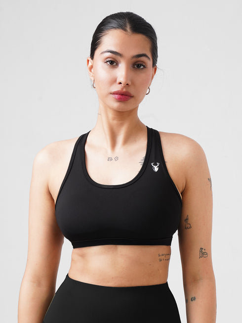 Performance Fixed Padded High Support Sports Bra in Black
