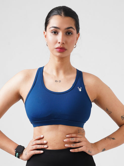 Performance Fixed Padded High Support Sports Bra in Teal Blue