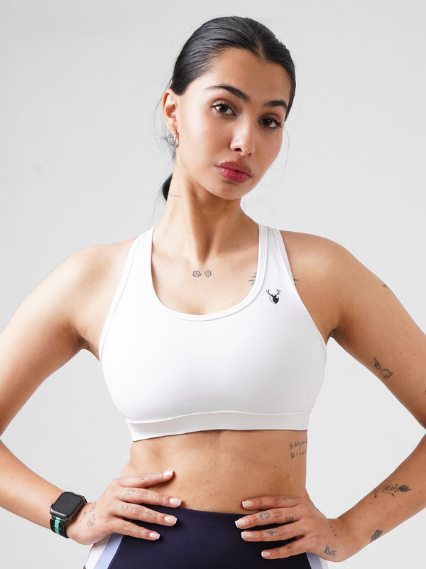 Performance Fixed Padded High Support Sports Bra in White