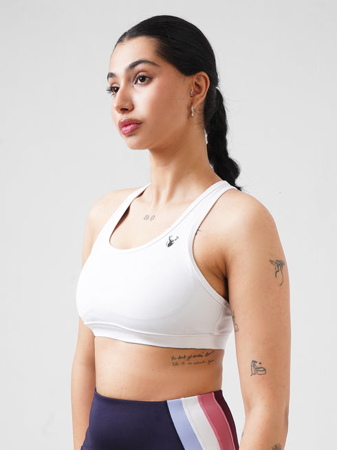 Performance Fixed Padded High Support Sports Bra in White