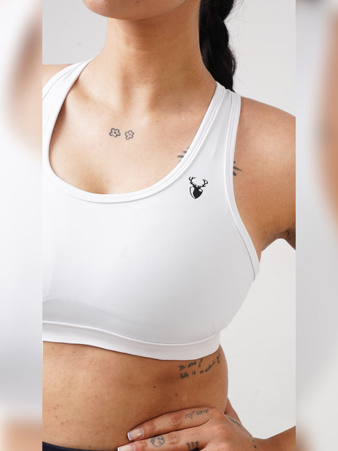 Performance Fixed Padded High Support Sports Bra in White