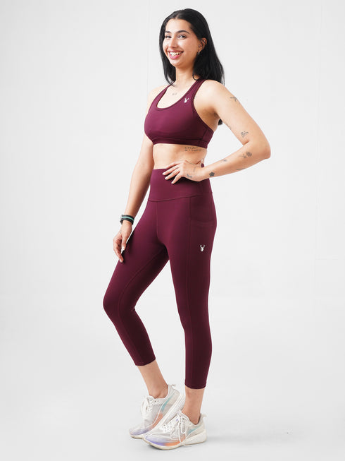 Performance Fixed Padded High Support Sports Bra in Maroon