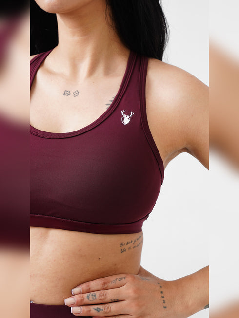 Performance Fixed Padded High Support Sports Bra in Maroon