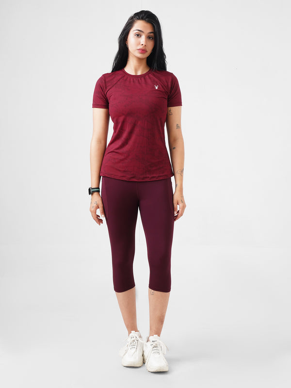 Splash Cropped Active Pair in Maroon