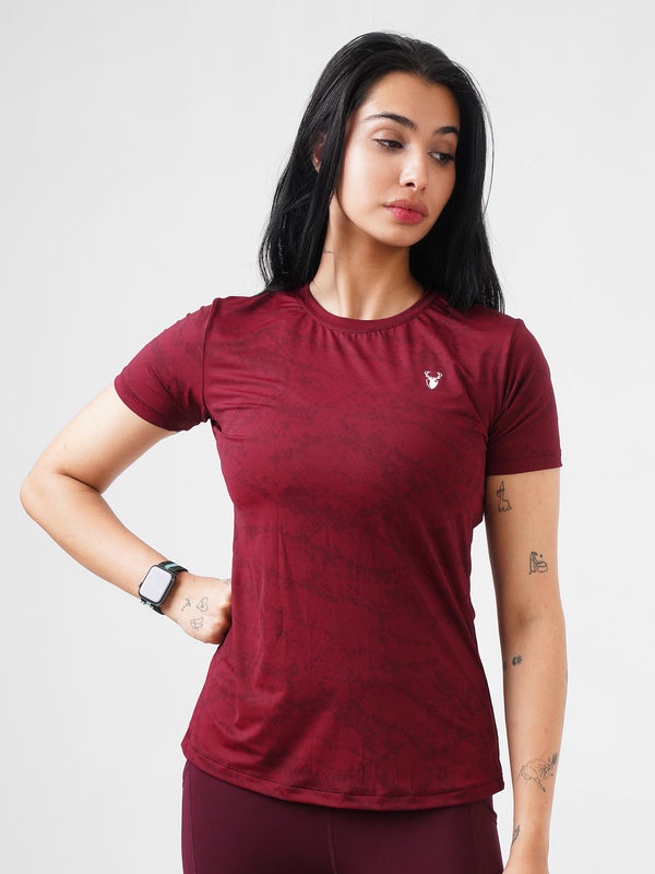 Leera Splash Super Soft Printed Tee in Maroon