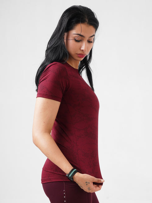 Leera Splash Super Soft Printed Tee in Maroon
