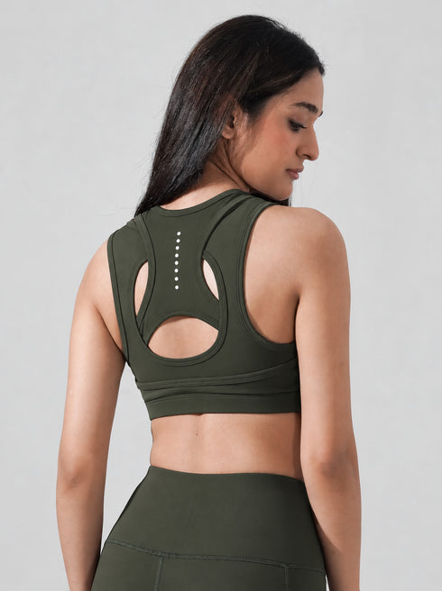 Leera Contour Cutout Sports Bra in Olive