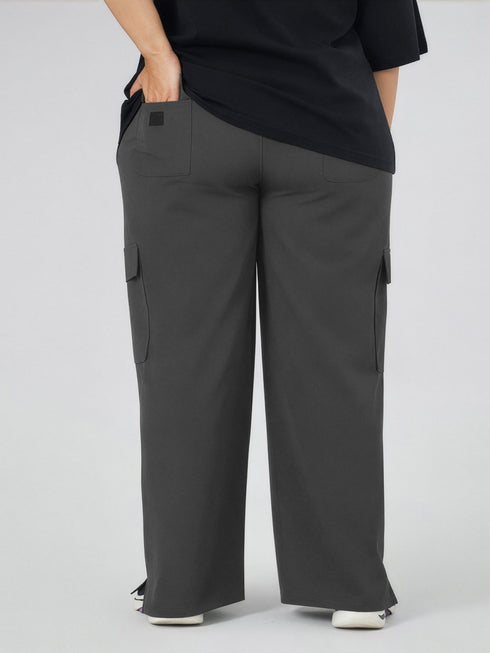 Modest Straight Fit Cargo Joggers in Charcoal ( PLUS SIZE )