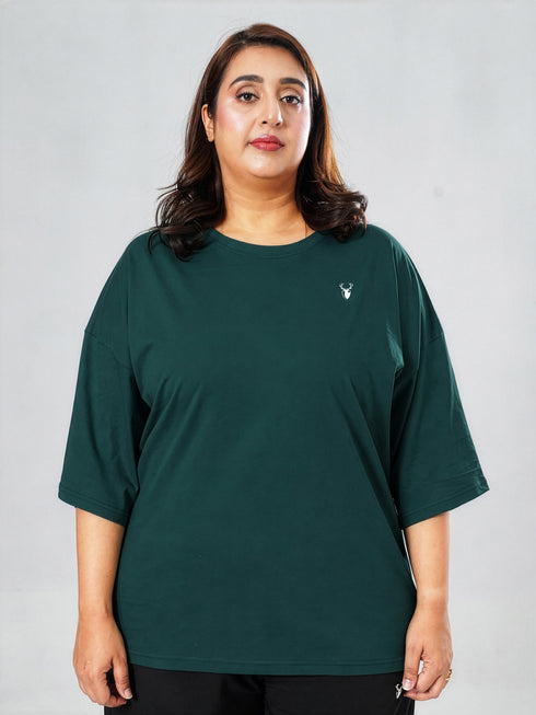 LEERA Green Oversized Cotton Tee ( Plus Size )
