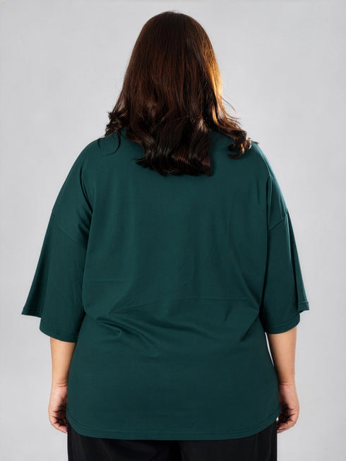 LEERA Green Oversized Cotton Tee ( Plus Size )