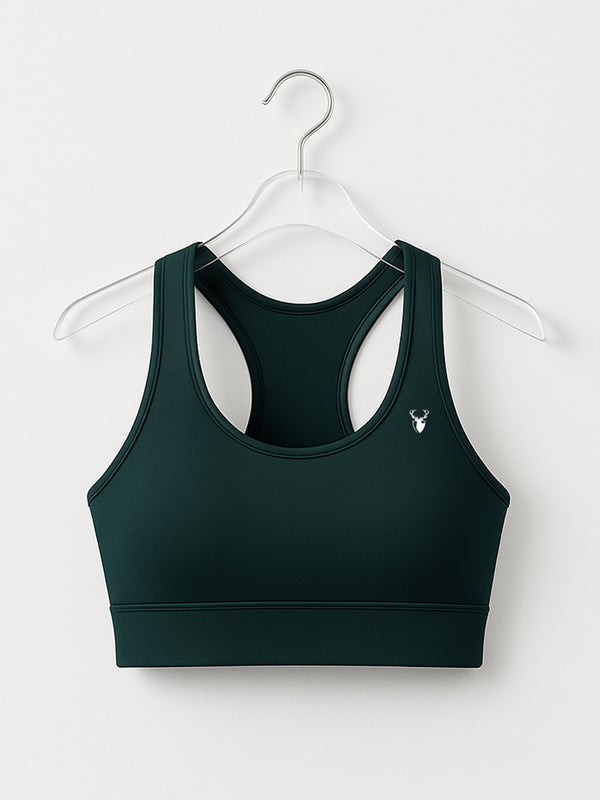 Performance Fixed Padded High Support Sports Bra in Forest Green