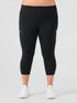 Leera black plus size capri pocket legging front view with high waist fit