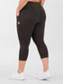 Leera dark brown plus size capri pocket legging back view with side pocket and high waist fit
