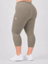 Leera dust brown plus size capri pocket legging back view with high waist fit
