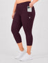 Leera maroon plus size capri pocket legging front view with side phone pocket