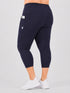 Leera navy blue plus size capri pocket legging back side view with phone pocket