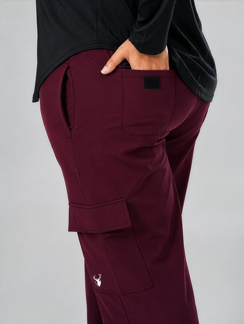 Modest Straight Fit Cargo Joggers in Maroon ( PLUS SIZE )