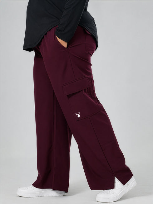 Modest Straight Fit Cargo Joggers in Maroon ( PLUS SIZE )