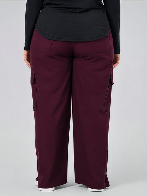 Modest Straight Fit Cargo Joggers in Maroon ( PLUS SIZE )