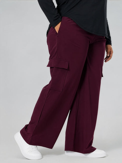 Modest Straight Fit Cargo Joggers in Maroon ( PLUS SIZE )