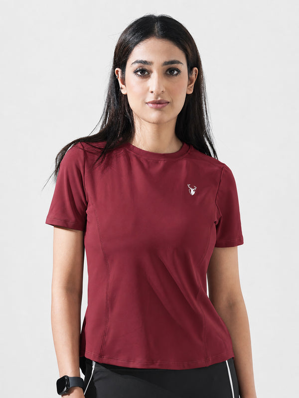 Leera Motion Pleat Performance Tee in Maroon