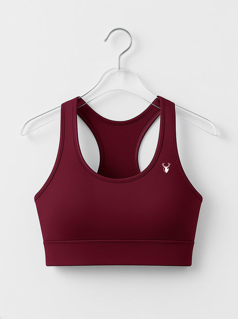 Performance Fixed Padded High Support Sports Bra in Light Maroon