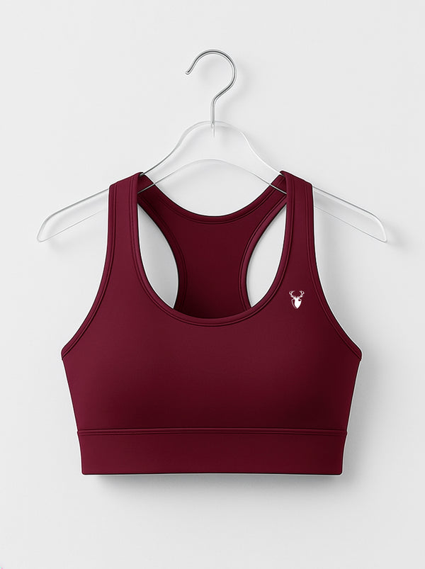 Performance Fixed Padded High Support Sports Bra in Light Maroon