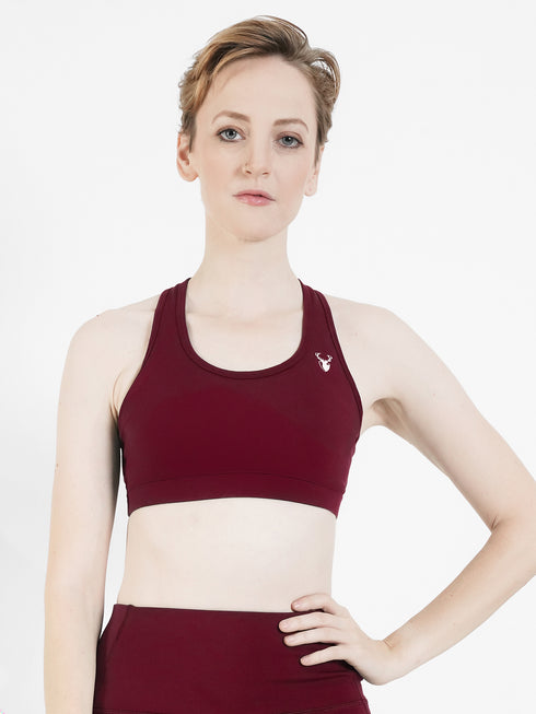 Performance Fixed Padded High Support Sports Bra in Light Maroon