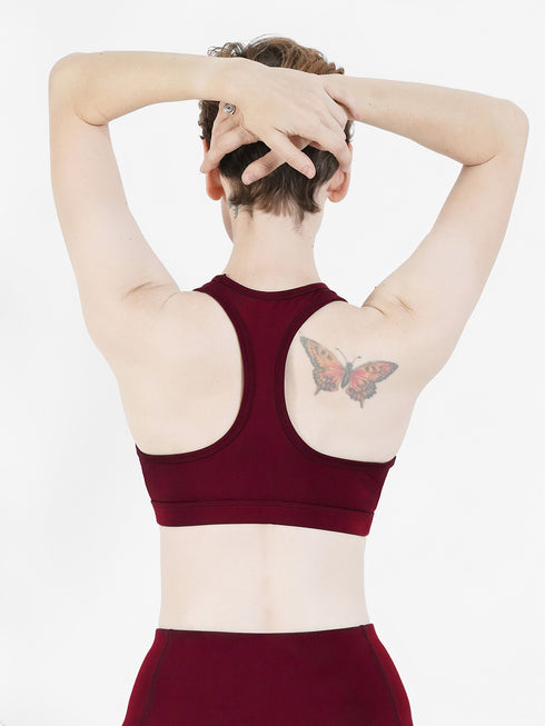 Performance Fixed Padded High Support Sports Bra in Light Maroon