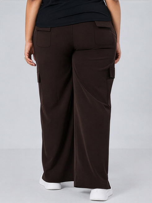Modest Straight Fit Cargo Joggers in Chocolate Brown ( PLUS SIZE )