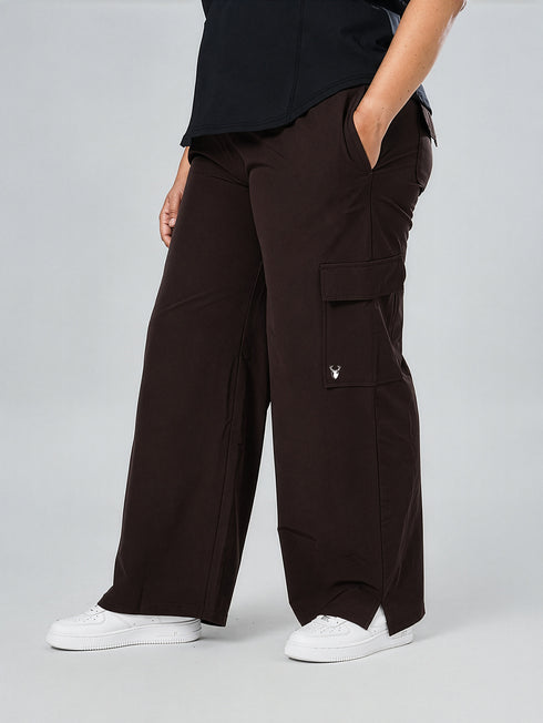 Modest Straight Fit Cargo Joggers in Chocolate Brown ( PLUS SIZE )