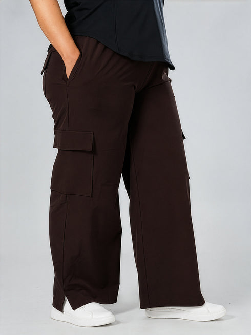 Modest Straight Fit Cargo Joggers in Chocolate Brown ( PLUS SIZE )