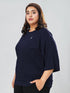 LEERA Navy Blue Oversized Cotton Tee ( Plus Size )