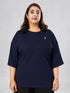 LEERA Navy Blue Oversized Cotton Tee ( Plus Size )