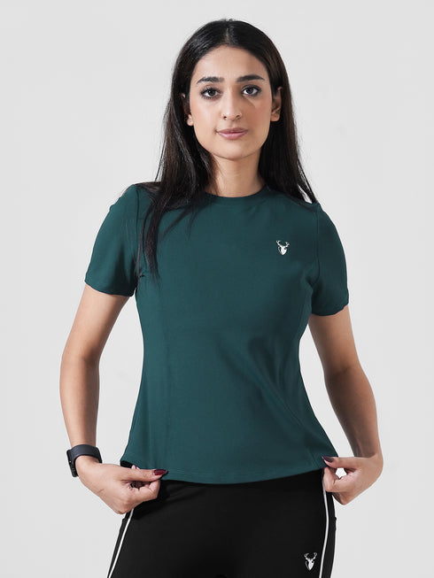 Leera Motion Pleat Performance Tee in Teal Green