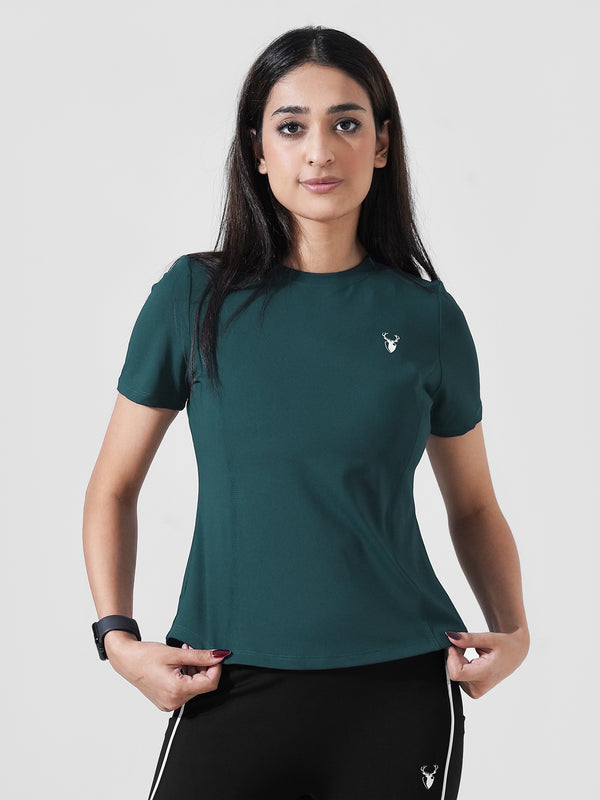 Leera Motion Pleat Performance Tee in Teal Green