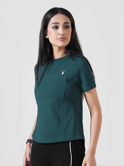 Leera Motion Pleat Performance Tee in Teal Green